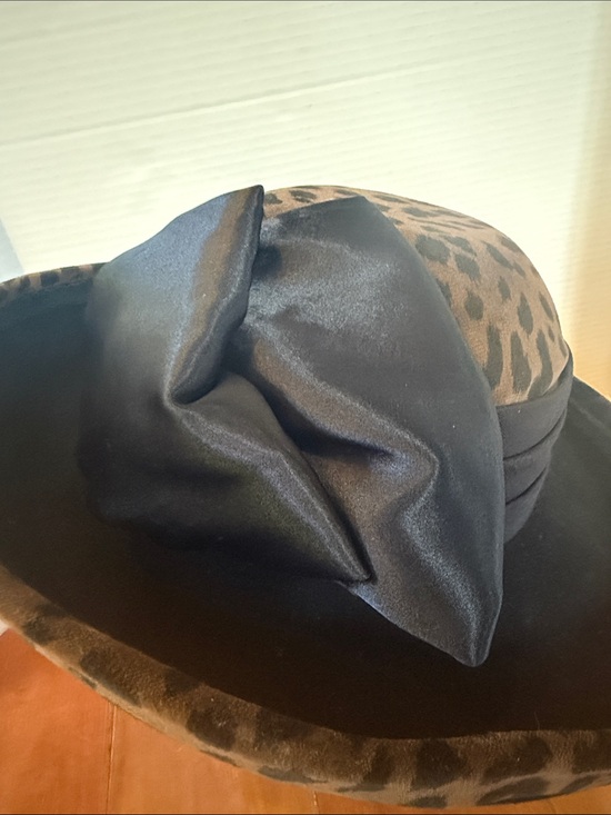 Vintage Diahann Carroll Leopard Wool Wide Brim Church Dress Hat 22.5 main image 4